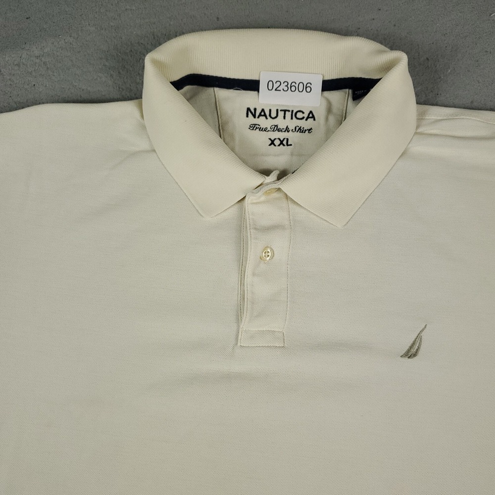Nautica Polo Shirt Mens Size 2XL Ivory Casual Short Sleeve Adult *STAINED*